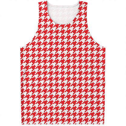 Red And White Houndstooth Pattern Print Men's Tank Top