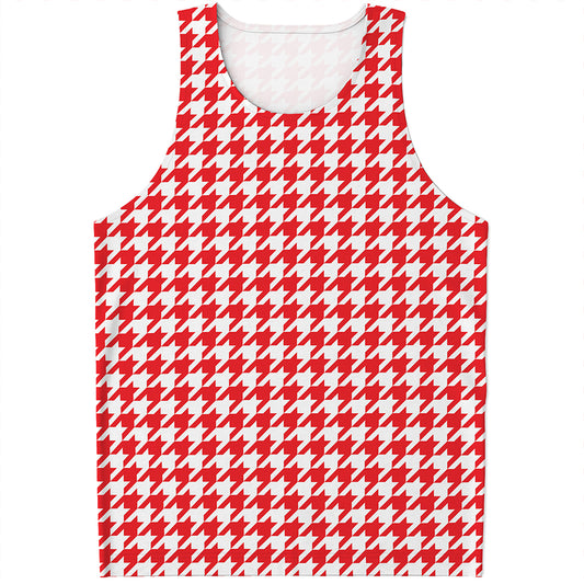 Red And White Houndstooth Pattern Print Men's Tank Top