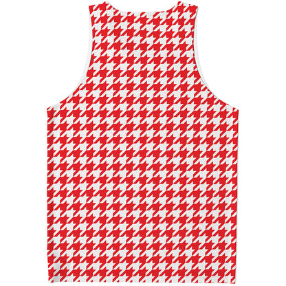 Red And White Houndstooth Pattern Print Men's Tank Top