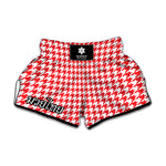 Red And White Houndstooth Pattern Print Muay Thai Boxing Shorts