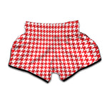 Red And White Houndstooth Pattern Print Muay Thai Boxing Shorts