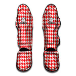 Red And White Houndstooth Pattern Print Muay Thai Shin Guard