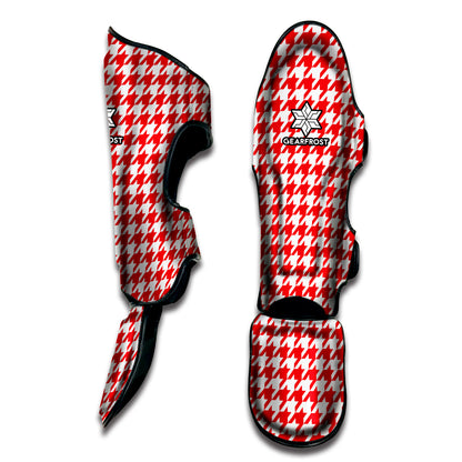 Red And White Houndstooth Pattern Print Muay Thai Shin Guard