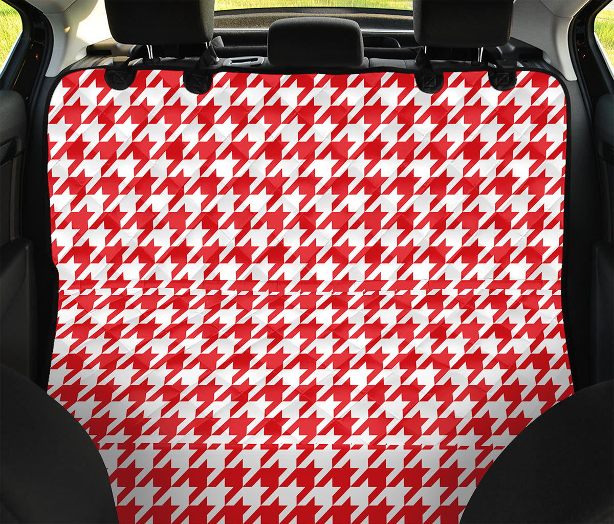 Red And White Houndstooth Pattern Print Pet Car Back Seat Cover
