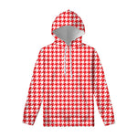 Red And White Houndstooth Pattern Print Pullover Hoodie