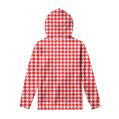 Red And White Houndstooth Pattern Print Pullover Hoodie