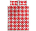 Red And White Houndstooth Pattern Print Quilt Bed Set