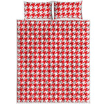 Red And White Houndstooth Pattern Print Quilt Bed Set