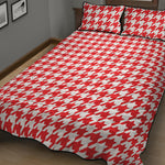 Red And White Houndstooth Pattern Print Quilt Bed Set