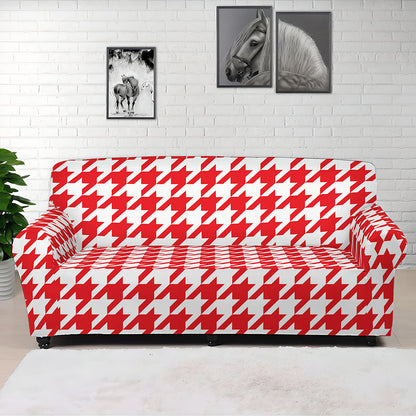 Red And White Houndstooth Pattern Print Sofa Cover