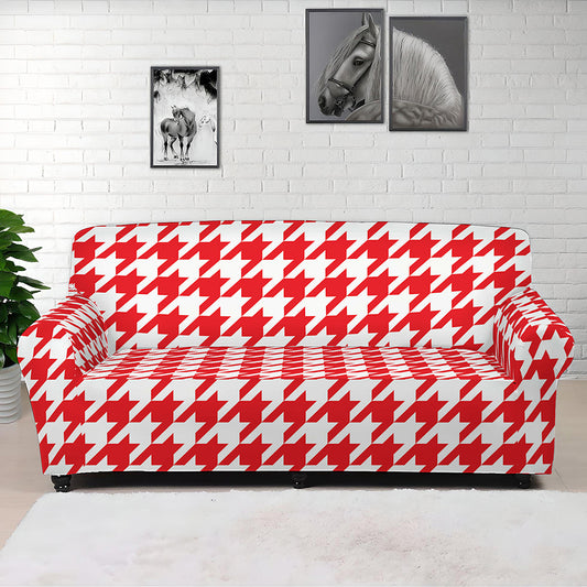 Red And White Houndstooth Pattern Print Sofa Cover