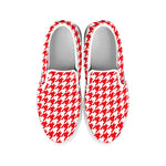Red And White Houndstooth Pattern Print White Slip On Shoes