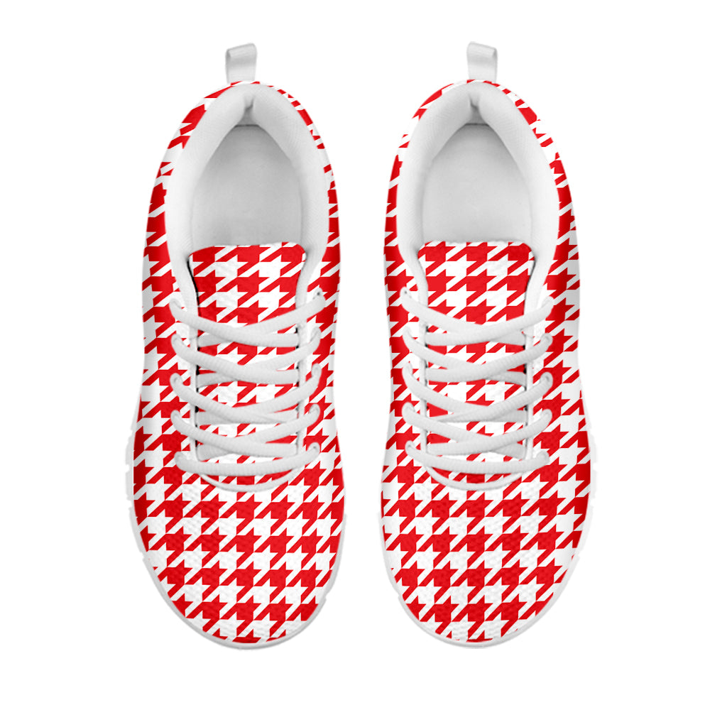 Red And White Houndstooth Pattern Print White Sneakers