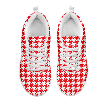 Red And White Houndstooth Pattern Print White Sneakers
