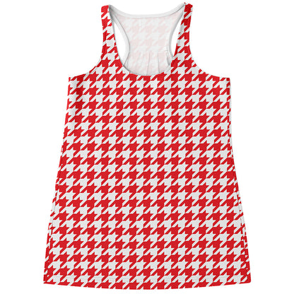Red And White Houndstooth Pattern Print Women's Racerback Tank Top