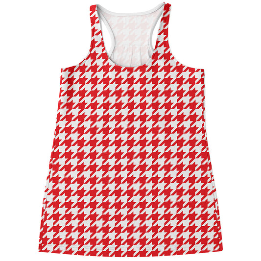 Red And White Houndstooth Pattern Print Women's Racerback Tank Top