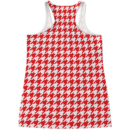 Red And White Houndstooth Pattern Print Women's Racerback Tank Top