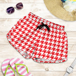 Red And White Houndstooth Pattern Print Women's Shorts