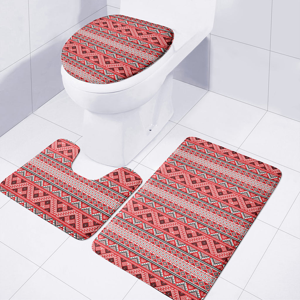 Red And White Native Tribal Print 3 Piece Bath Mat Set