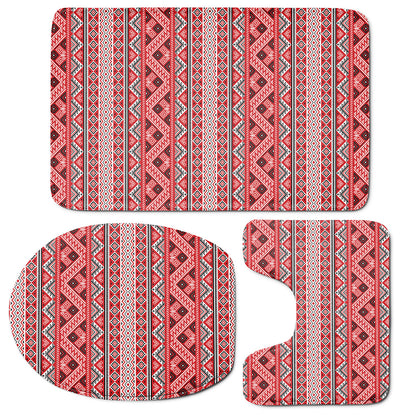 Red And White Native Tribal Print 3 Piece Bath Mat Set