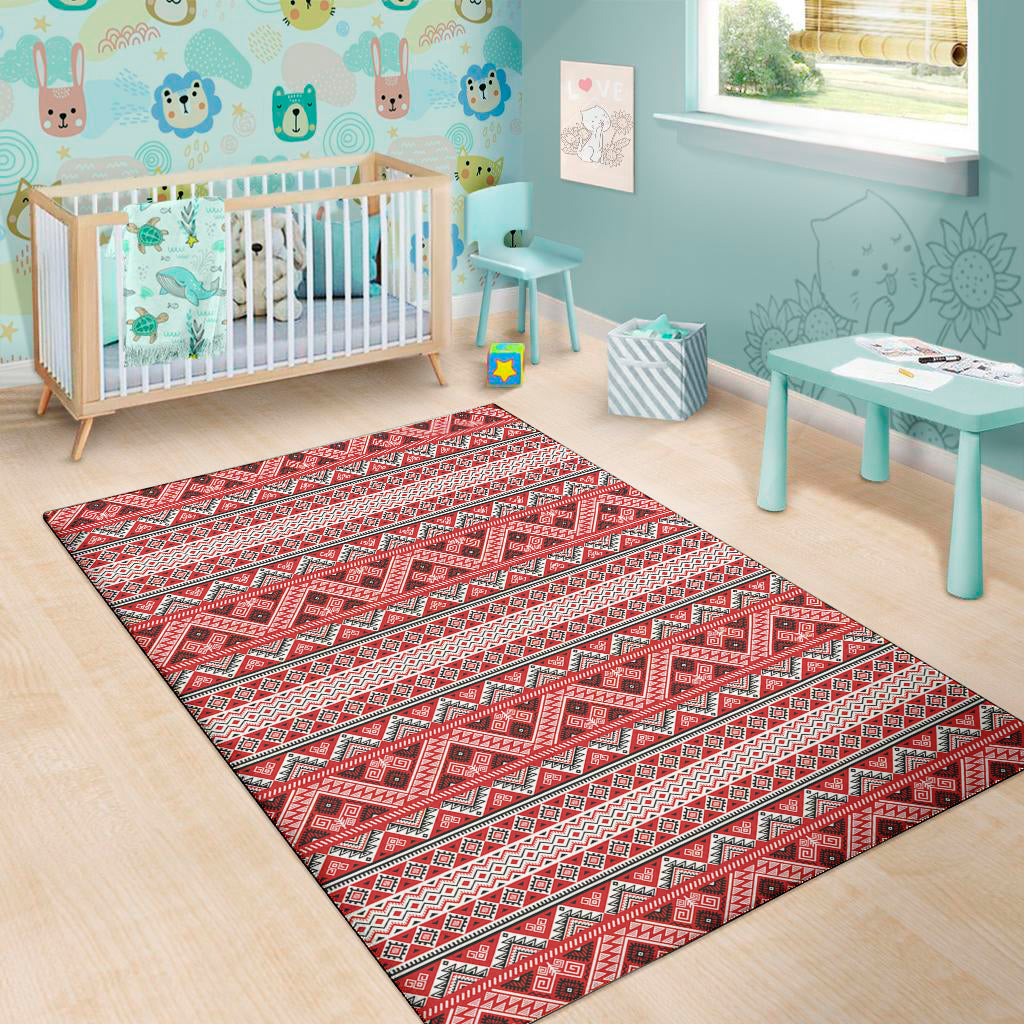 Red And White Native Tribal Print Area Rug