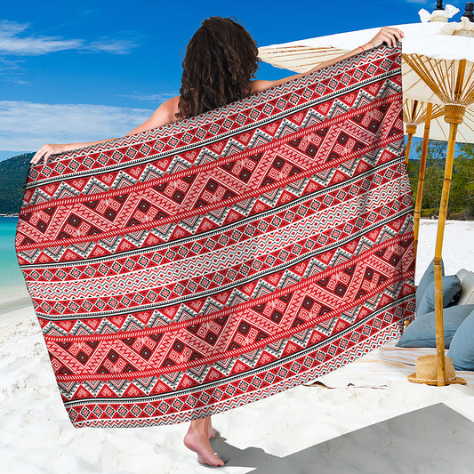 Red And White Native Tribal Print Beach Sarong Wrap