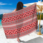 Red And White Native Tribal Print Beach Sarong Wrap