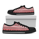 Red And White Native Tribal Print Black Low Top Shoes