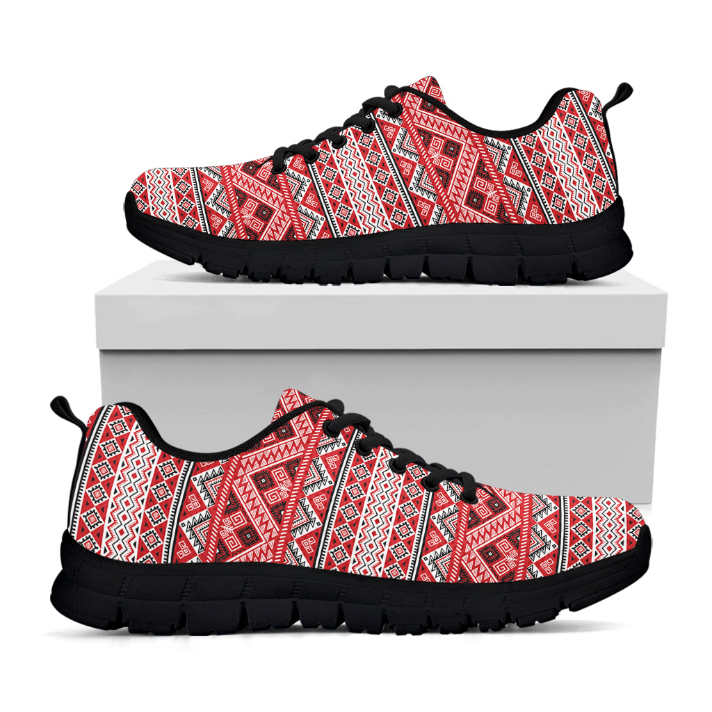 Red And White Native Tribal Print Black Sneakers