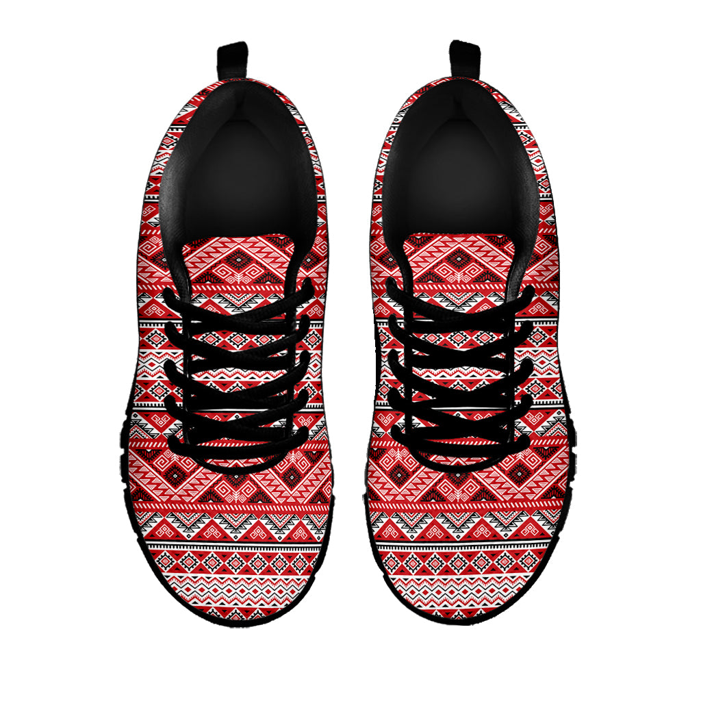 Red And White Native Tribal Print Black Sneakers