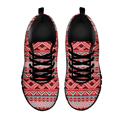 Red And White Native Tribal Print Black Sneakers