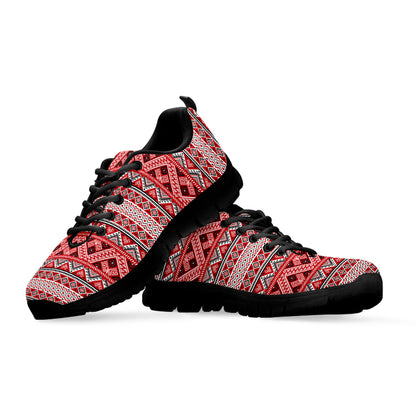 Red And White Native Tribal Print Black Sneakers