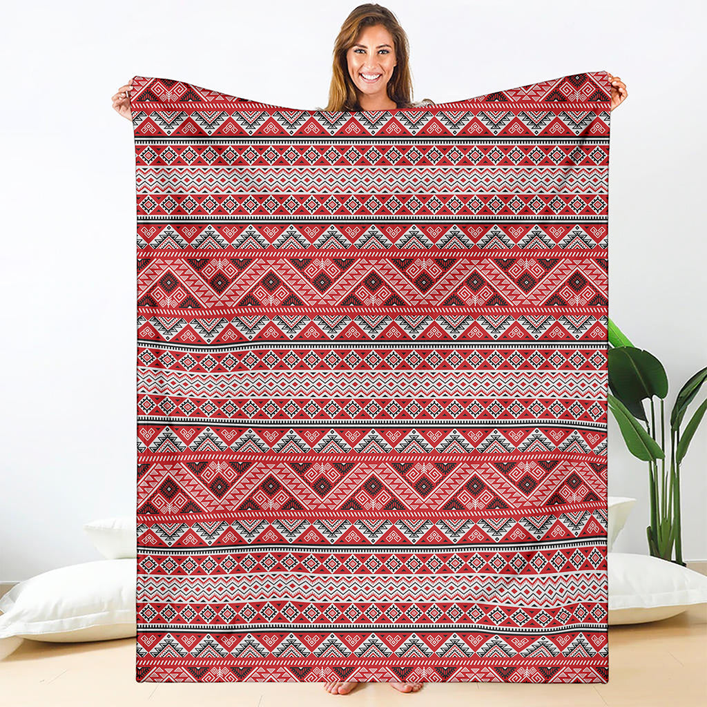 Red And White Native Tribal Print Blanket