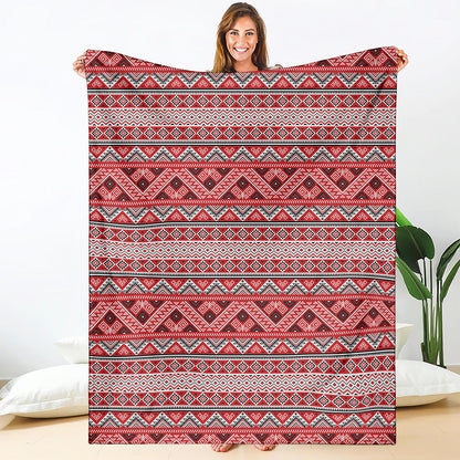 Red And White Native Tribal Print Blanket