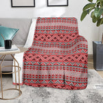 Red And White Native Tribal Print Blanket