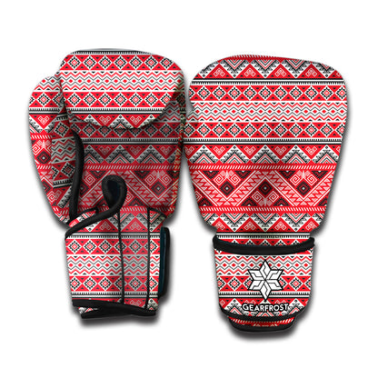 Red And White Native Tribal Print Boxing Gloves