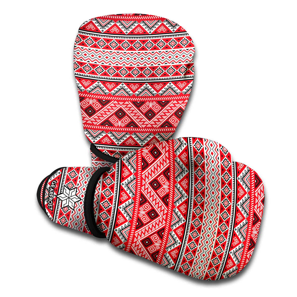 Red And White Native Tribal Print Boxing Gloves