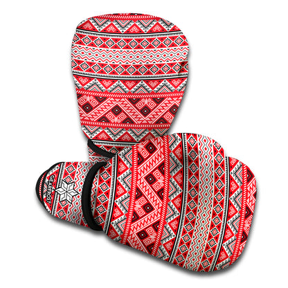 Red And White Native Tribal Print Boxing Gloves