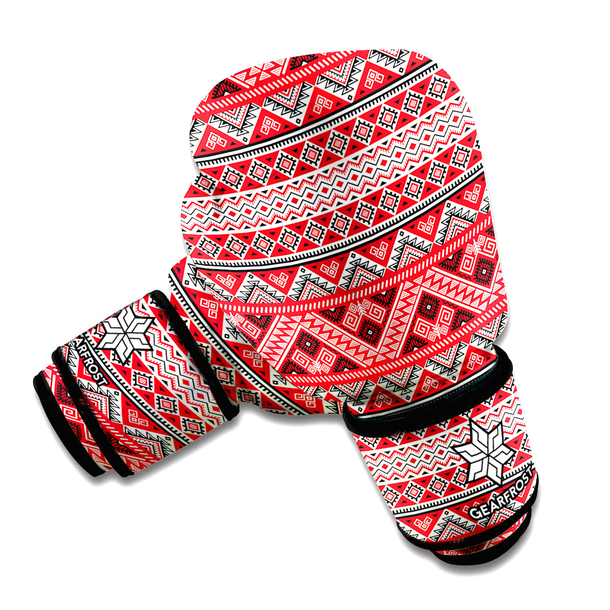 Red And White Native Tribal Print Boxing Gloves