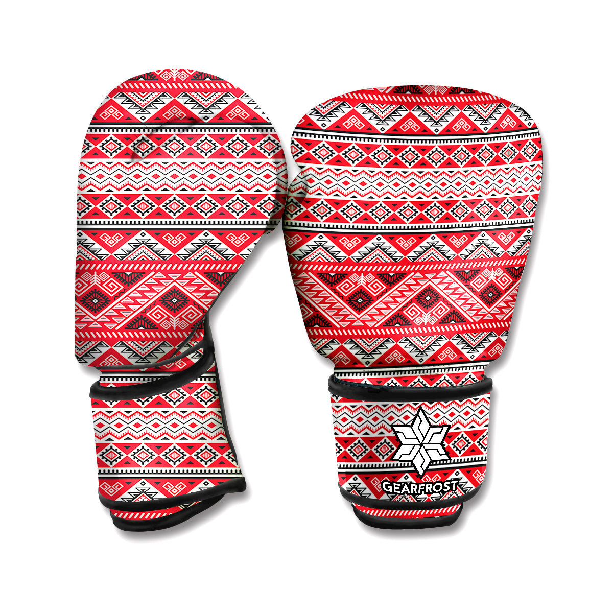 Red And White Native Tribal Print Boxing Gloves