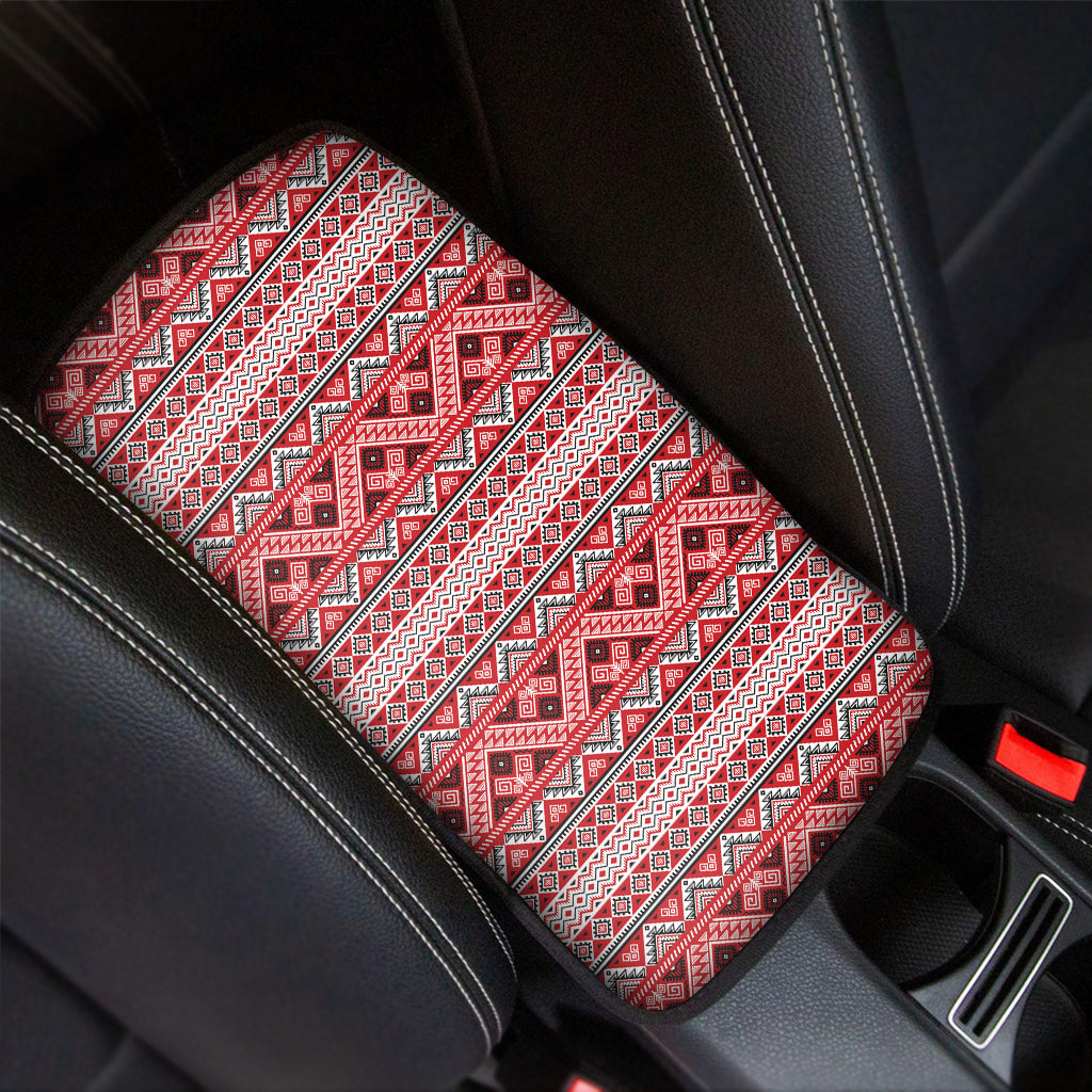 Red And White Native Tribal Print Car Center Console Cover