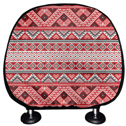 Red And White Native Tribal Print Car Headrest Covers