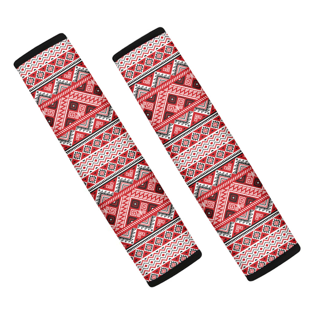 Red And White Native Tribal Print Car Seat Belt Covers