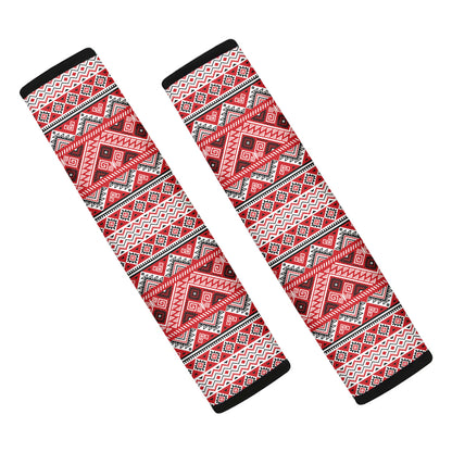 Red And White Native Tribal Print Car Seat Belt Covers