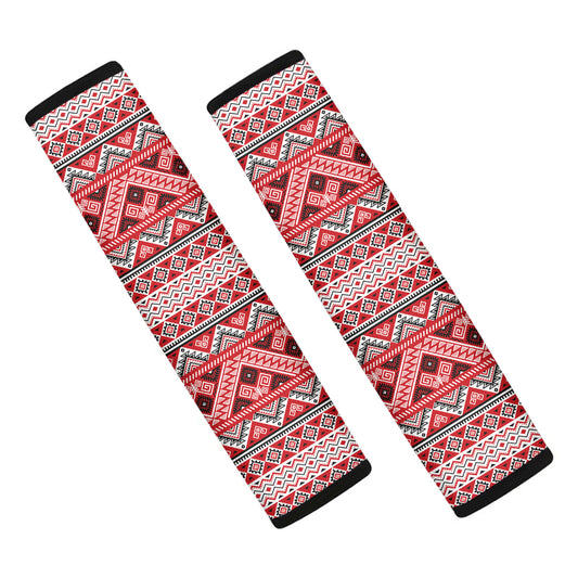 Red And White Native Tribal Print Car Seat Belt Covers