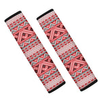 Red And White Native Tribal Print Car Seat Belt Covers