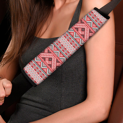 Red And White Native Tribal Print Car Seat Belt Covers
