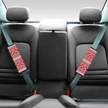 Red And White Native Tribal Print Car Seat Belt Covers