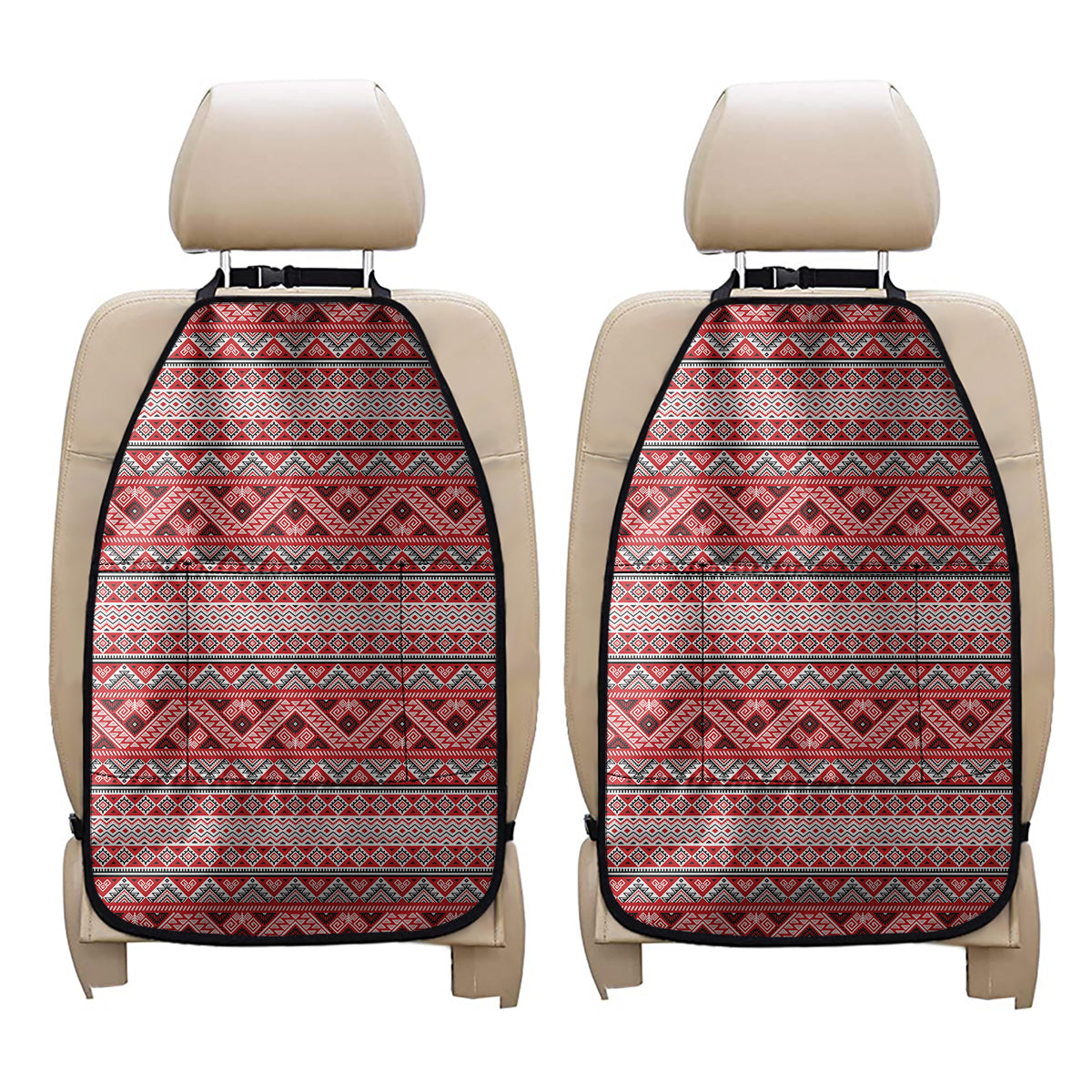 Red And White Native Tribal Print Car Seat Organizers