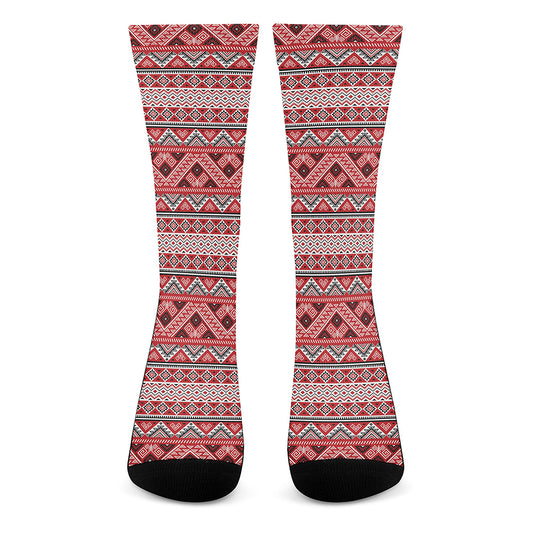 Red And White Native Tribal Print Crew Socks